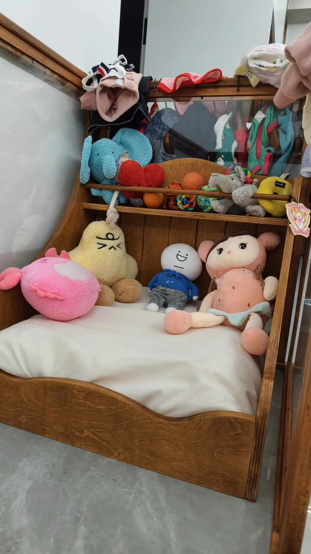 small wooden cat bed with mattress in a customer's home - Nordic Vintage Solid Wood Pet Bed